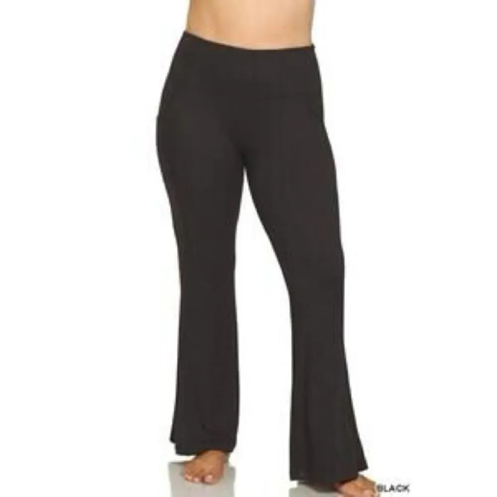 Zenana Black Flared Fold Over Yoga Leggings Pants cotton long